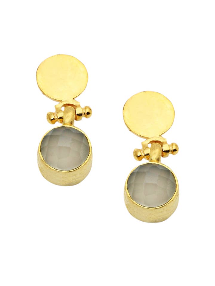 Moonstone Earrings With Hammered Post for wholesale by AJS Design Studio