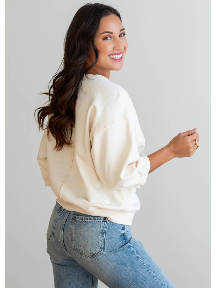 Panache Apparel Co. - Wholesale Sweatshirt - Women's - Cream Washed Short Sleeve Sweatshirt