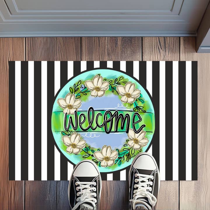 Welcome Magnolia Wreath Rug Floormat for wholesale by Baxter & Me