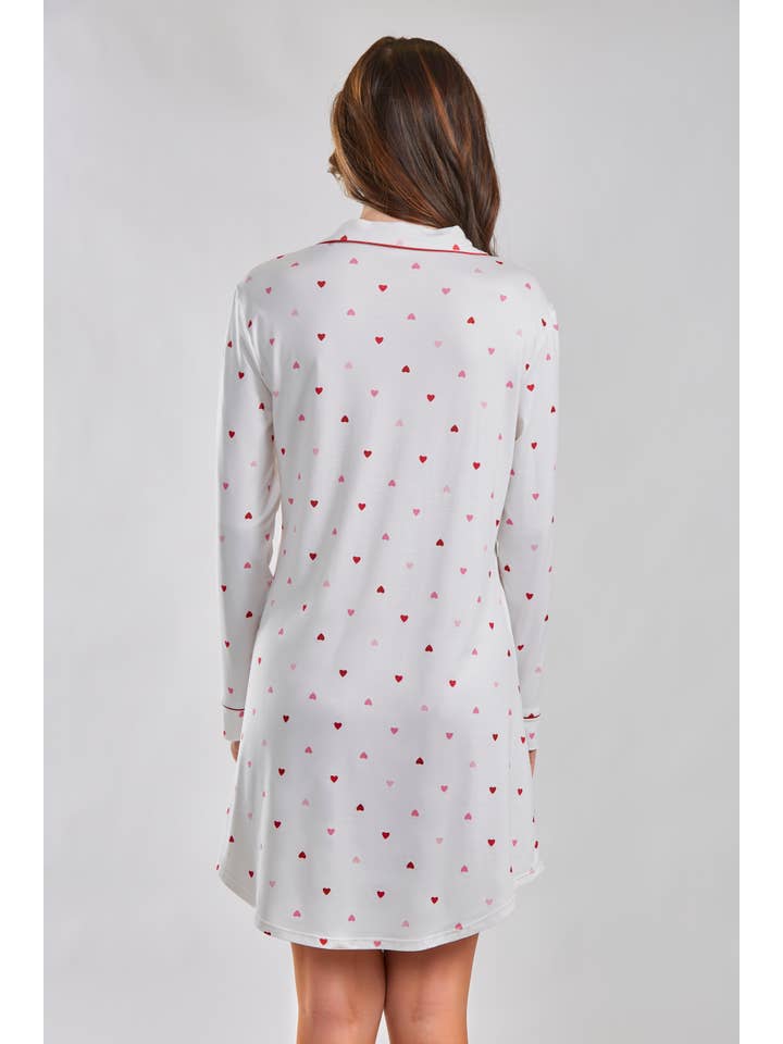 White Red Anjela Hearts Knit Sleep Shirt Button Down for wholesale on Faire1
