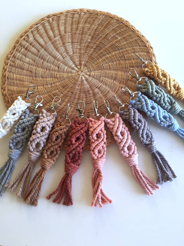 Modern Macrame Keychain available in 11 colours for wholesale by Ruby Moon Decor