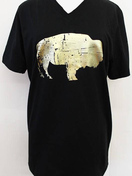 Gold Buffalo V-Neck Tee for wholesale by Plain Apparel Tees