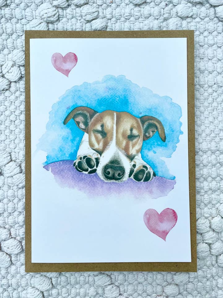 Jack Russell Snooze Art Greeting Card- EcoColourful Dog for wholesale by Charlotte Stone Art