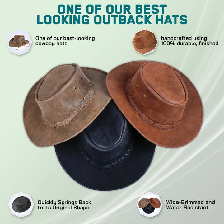 Brown Unisex Crushable Packable Outdoor Waterproof Leather Hat for wholesale on Faire