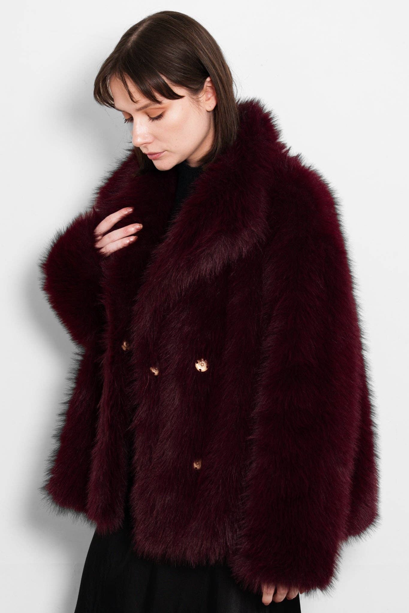 Sarta - Wholesale Fur/Faux Fur Coat - Women's - Monroe Shawl Collar Jacket- Berry, Faux Fur4
