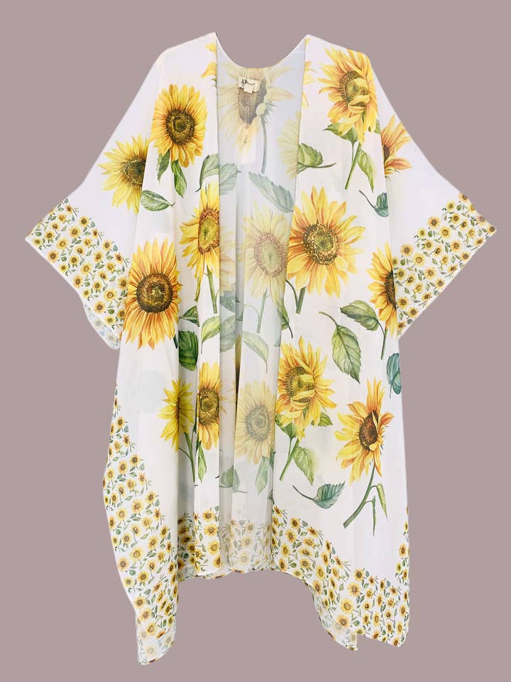 Kimono mit Sonnenblumen-Randakzent für den Großhandel von JC Sunny Fashion
