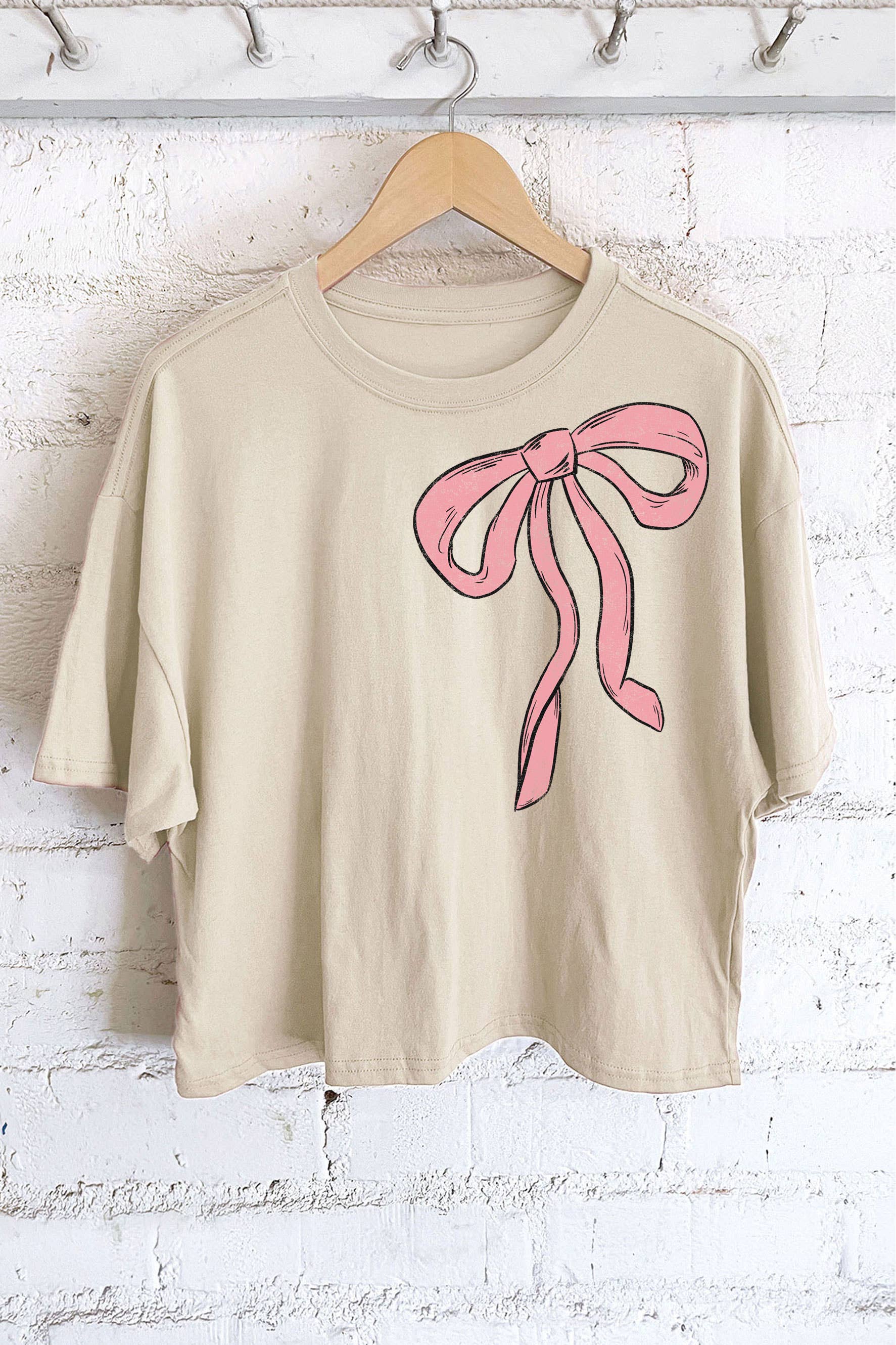 Rustee Clothing - Wholesale Screen Printed T-Shirt - Women's - COUQUETTE PINK RIBBON GRAPHIC LONG CROP TOP7