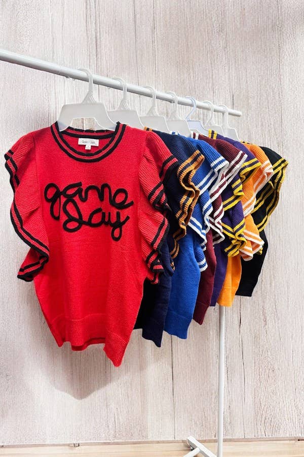 Sewn and Seen - Vente Haut en maille – femme - Haut en maille de jour de match à manches volantées style universitaire41