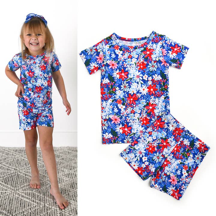 Presley Floral Two Piece Shorts Bamboo 4th of July for wholesale by Gigi and Max