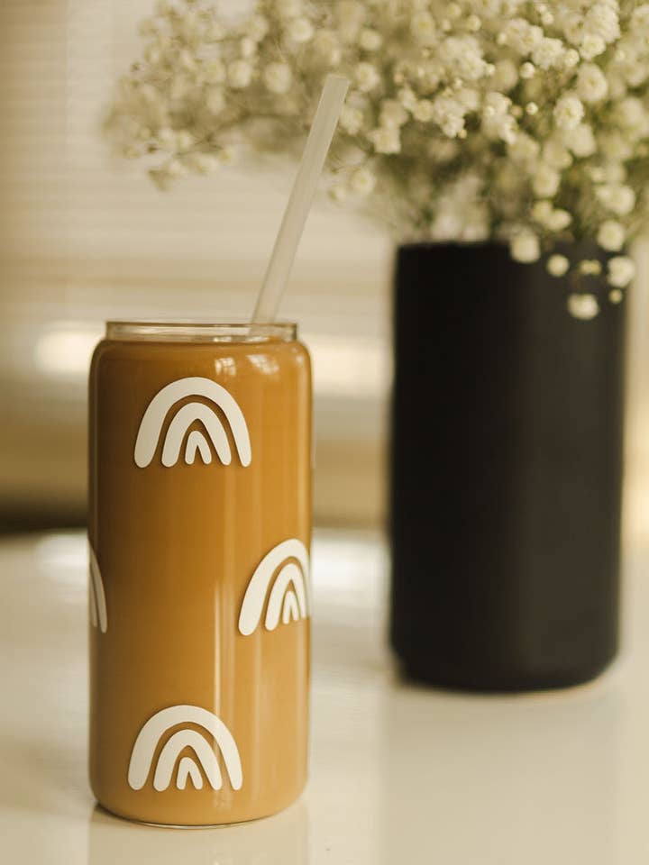 White Rainbow Glass Can for wholesale by Cup of Hope