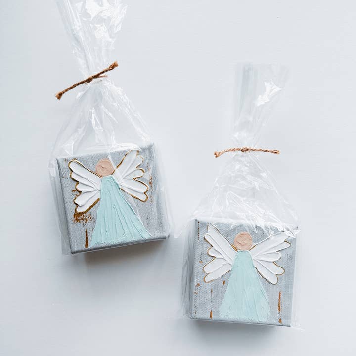 So Thoughtful Gifts - Wholesale Painting/drawing - Hand-painted Textured Angel - Gray w/ Teal Dress1