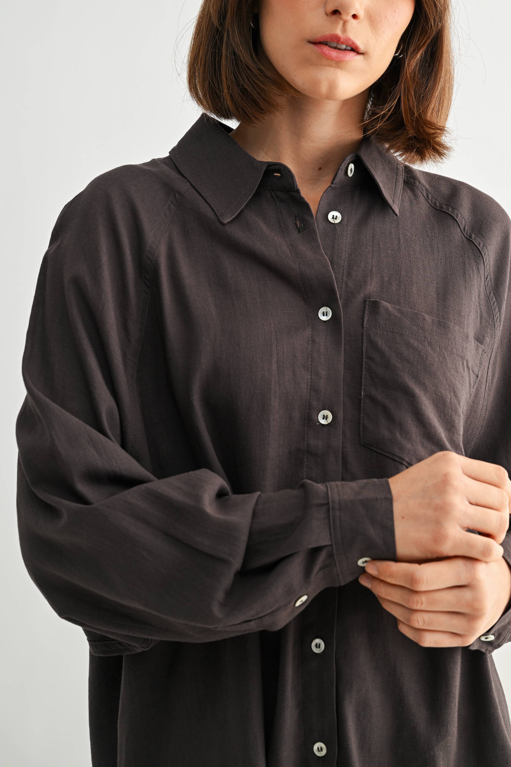 FUN2FUN - Wholesale Button Down Shirt - Women's - LINEN BLEND SHIRT5