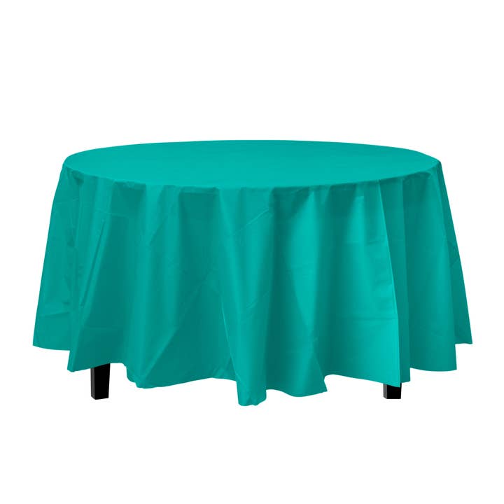 Round 84 In. Teal Premium Plastic Tablecloth Disposable for wholesale by Crown Display