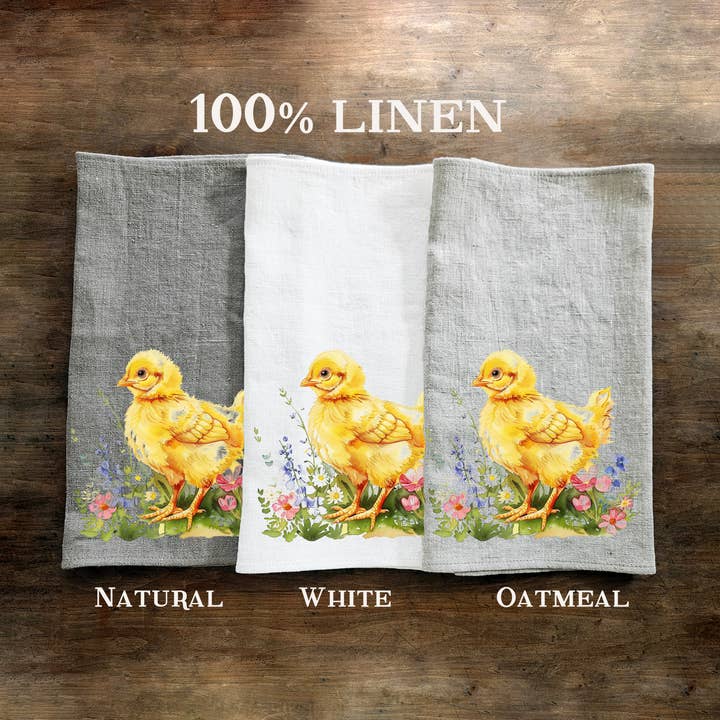 100% Linen Kitchen Towel with Little chicken print for wholesale by NorraVilla