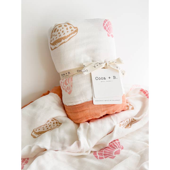 Coca + B.â„¢ - Wholesale Bedding Blanket - Kids & Baby - Boho Beach Seashell Print Organic Bamboo Muslin Blanket