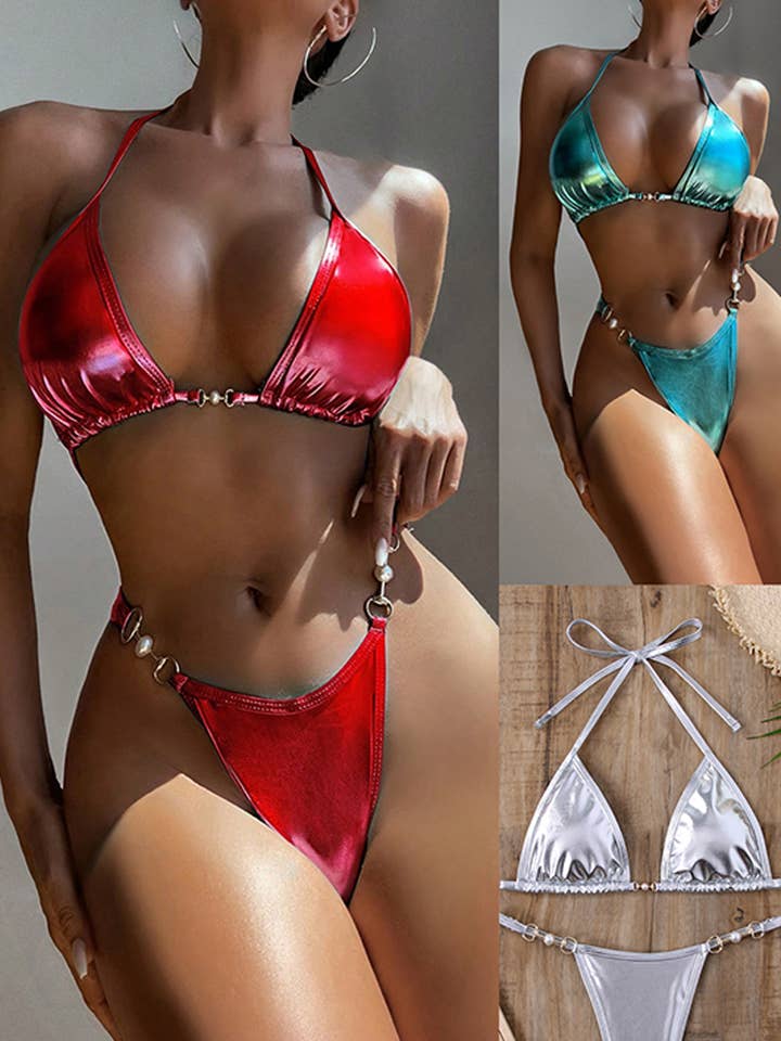 CWMW0799_WOMEN'S TWO-PIECE SHINY SWIMSUIT for wholesale by NINEXIS