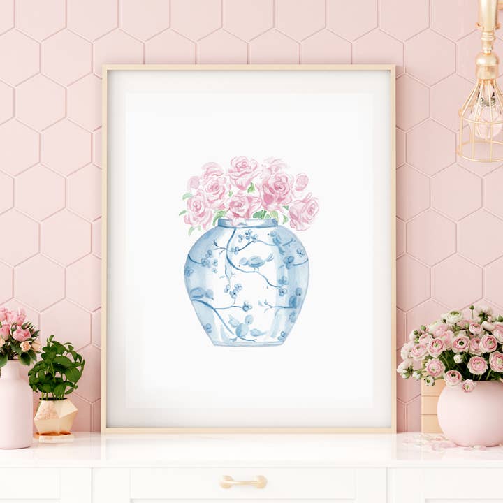 Vaso di zenzero con rose acquerello per la vendita all'ingrosso da parte di Simply Jessica Marie