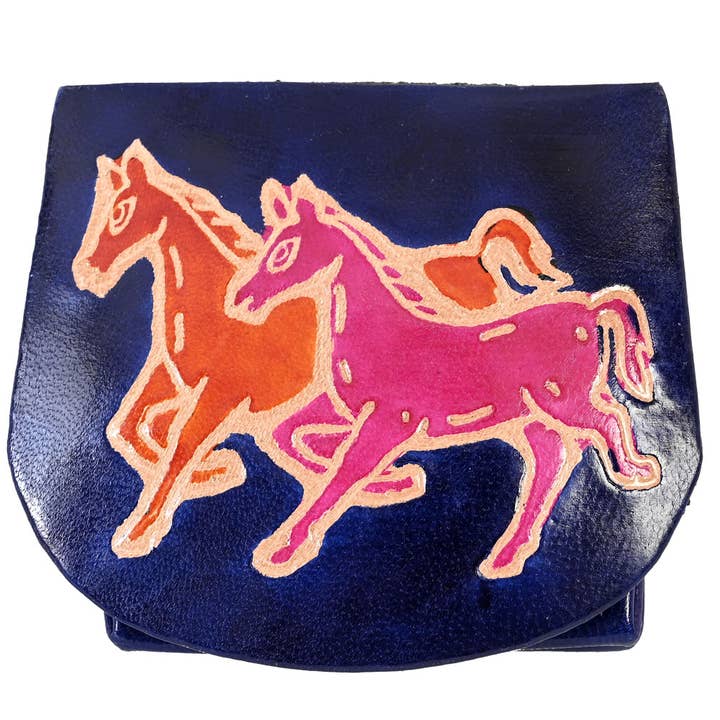 LEATHER TWO HORSES COIN PURSE for wholesale by Benjamin International
