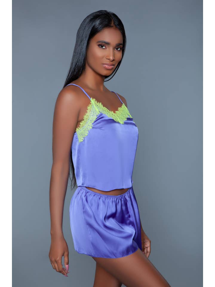 Purple Neon Yellow 2031 Callie Satin PJ Set for wholesale on Faire