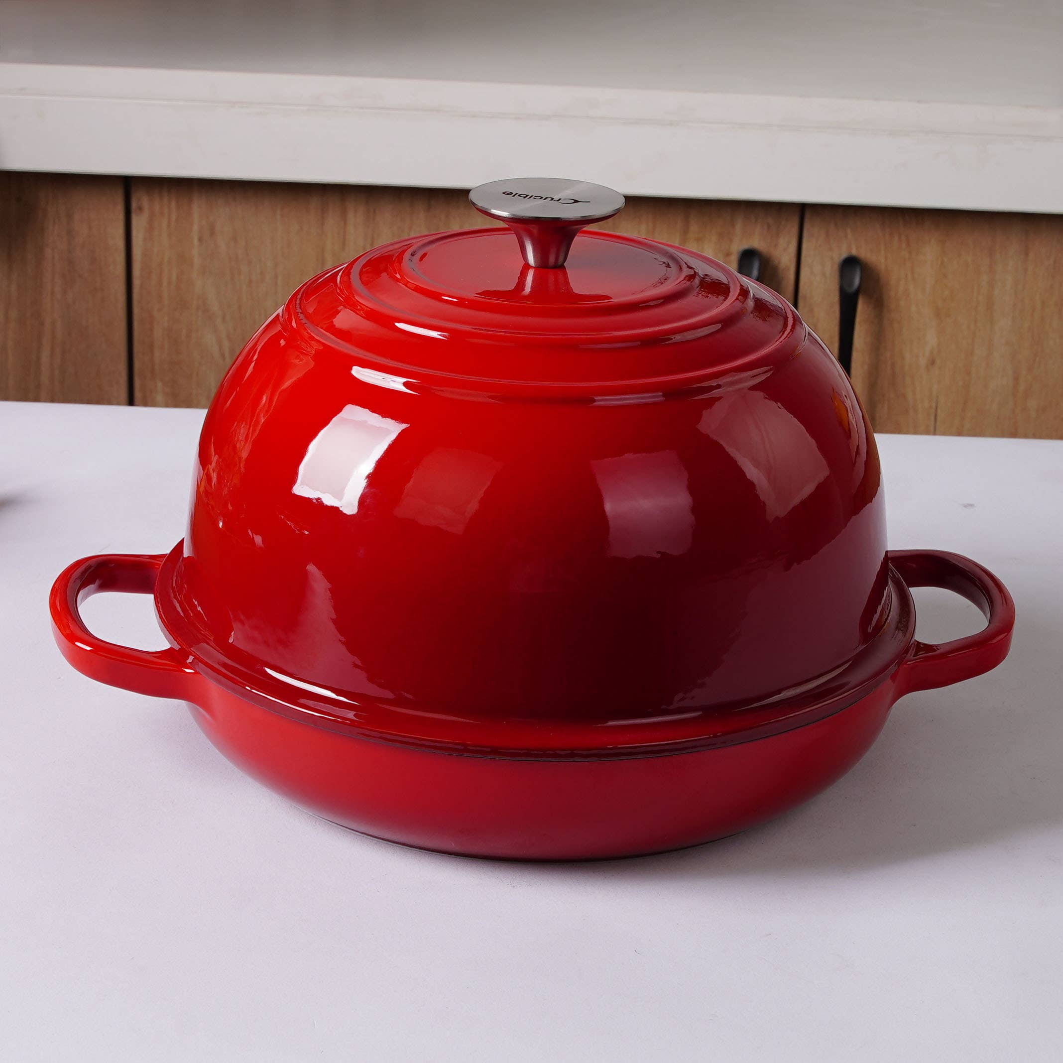 Crucible Cookware - Wholesale Bread Pan - Enameled Cast Iron Bread Pan, Artisan Bread Oven Form - Red6