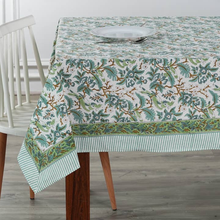 Fabricrush – wholesale Tablecloth – Sage And Russian Green Indian Printed Floral Tablecloth4