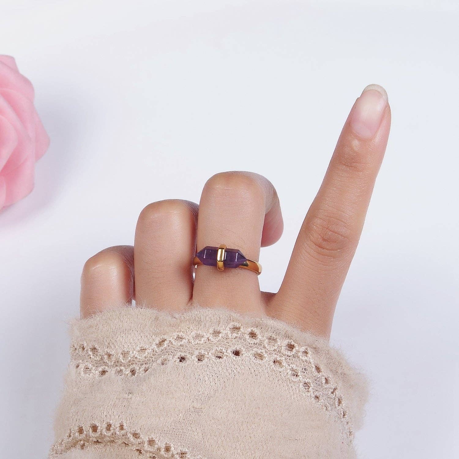 Aim Eternal - Vente Solitaire - Bague en or 14 carats en forme de citrine, quartz rose, aigue-marine, amazonite, howlite, améthyste, labradorite, onyx | O1043 - O105011