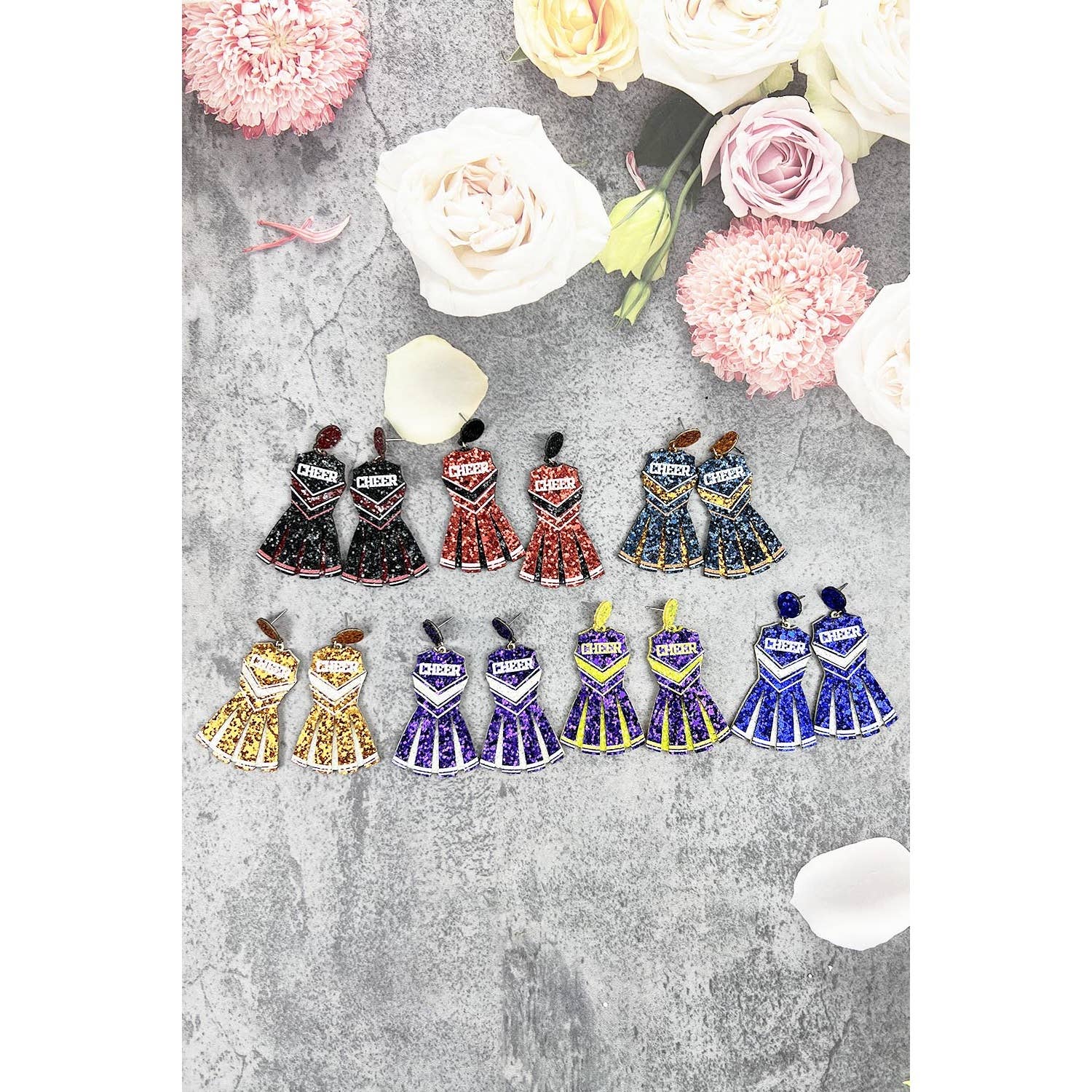 JHP Collection - Wholesale Dangle Earrings - GLITTER CHEERLEADER UNIFORM DROP POST EARRING15