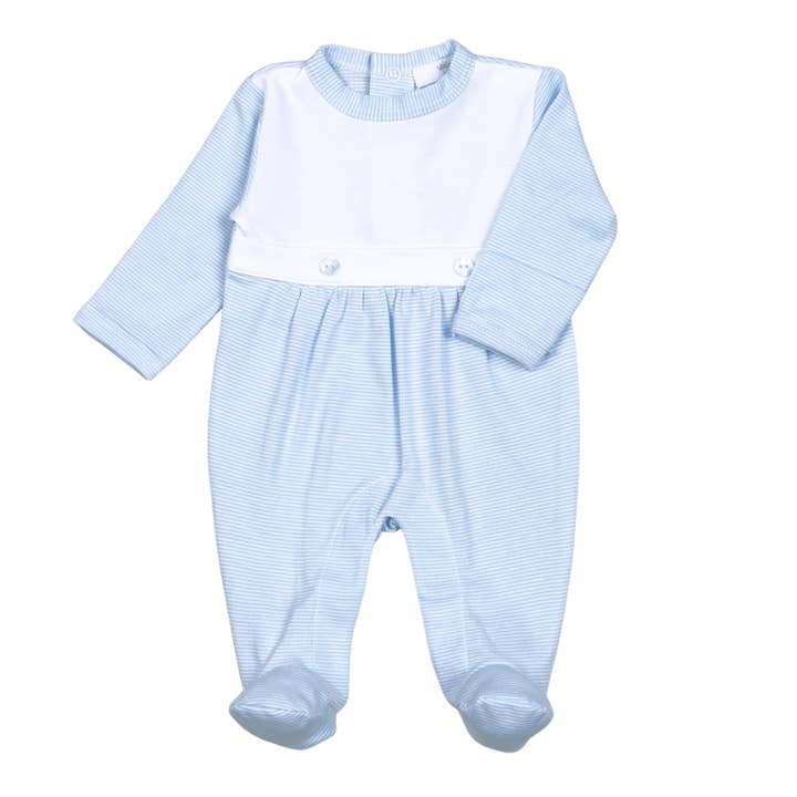 Baby Loren - Wholesale Jumpsuit - Baby - BBI-914 BLUE STRIPES PIMA BIB FOOTIE