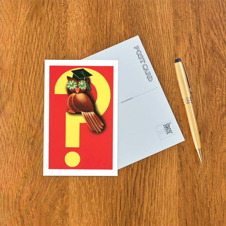 Found Image Press - Vente Cartes postales - Carte postale AM-536 Chouette sur point d'interrogation1