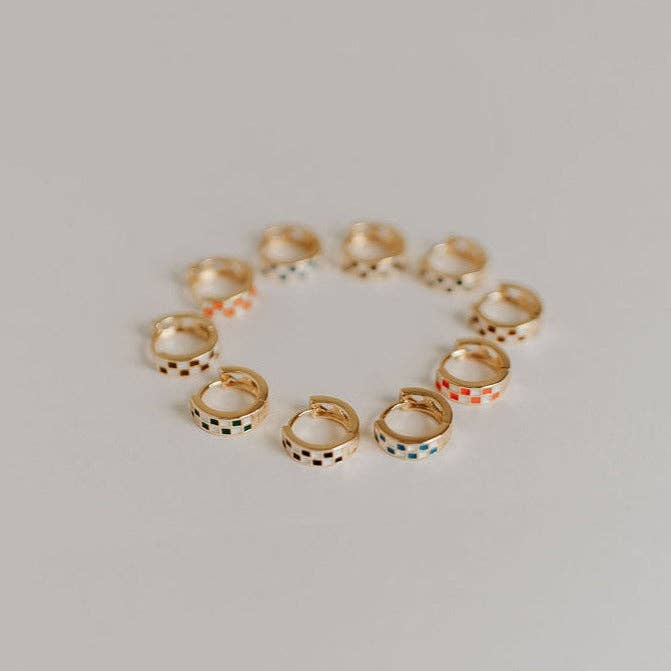 Mauve Jewelry Co. - Wholesale Huggie Earrings - Black & White Checkered Hoops8