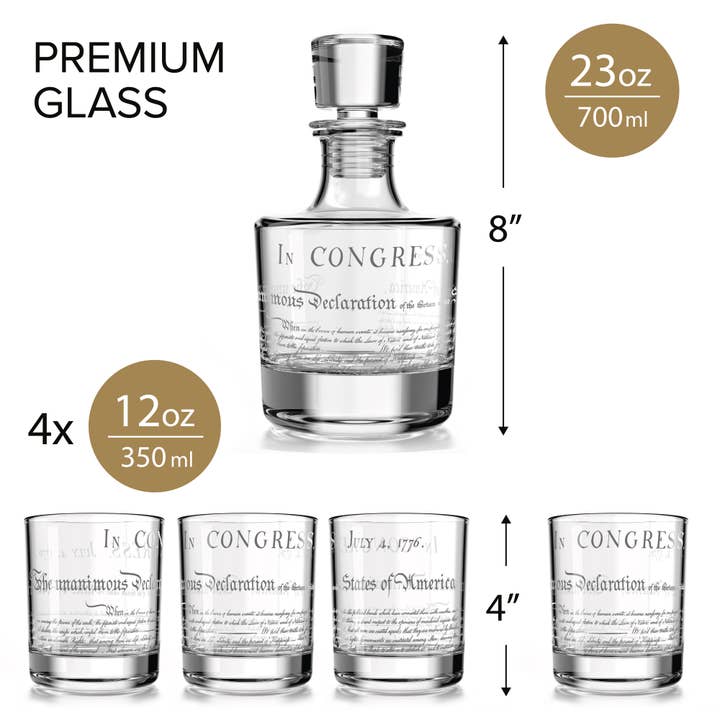 Old Southern Brass – wholesale Dekanter – Självständighetsförklaring Decanter Whisky Glass Gift Set