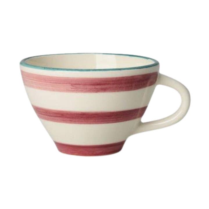 Ceramic Tea Cup with Hand-painted Pink Horizontal Stripes - 5.07 oz for wholesale by RicebyRice