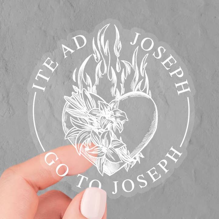 Ite Ad Joseph, Go to Joseph Vinyl Sticker for wholesale by Just Love Prints - Catholic Stickers & Gifts