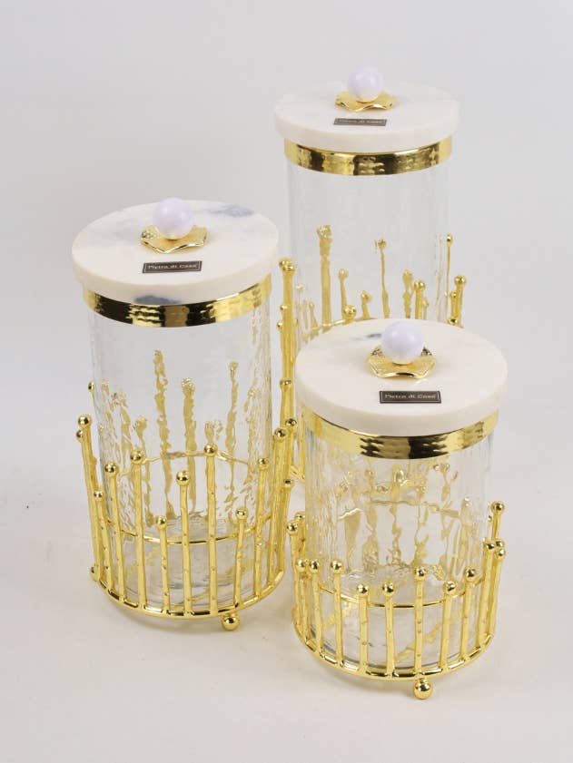 Ensemble de rangement de luxe avec couvercles en marbre blanc et récipients en verre KUPE pour la vente par PIETRA DI CASA