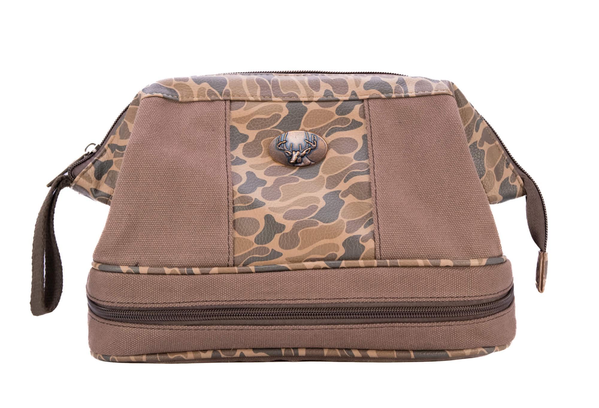 Buck Brown Waxed Canvas Old School Camo Men's Toiletry Dopp Bag. for wholesale on Faire0