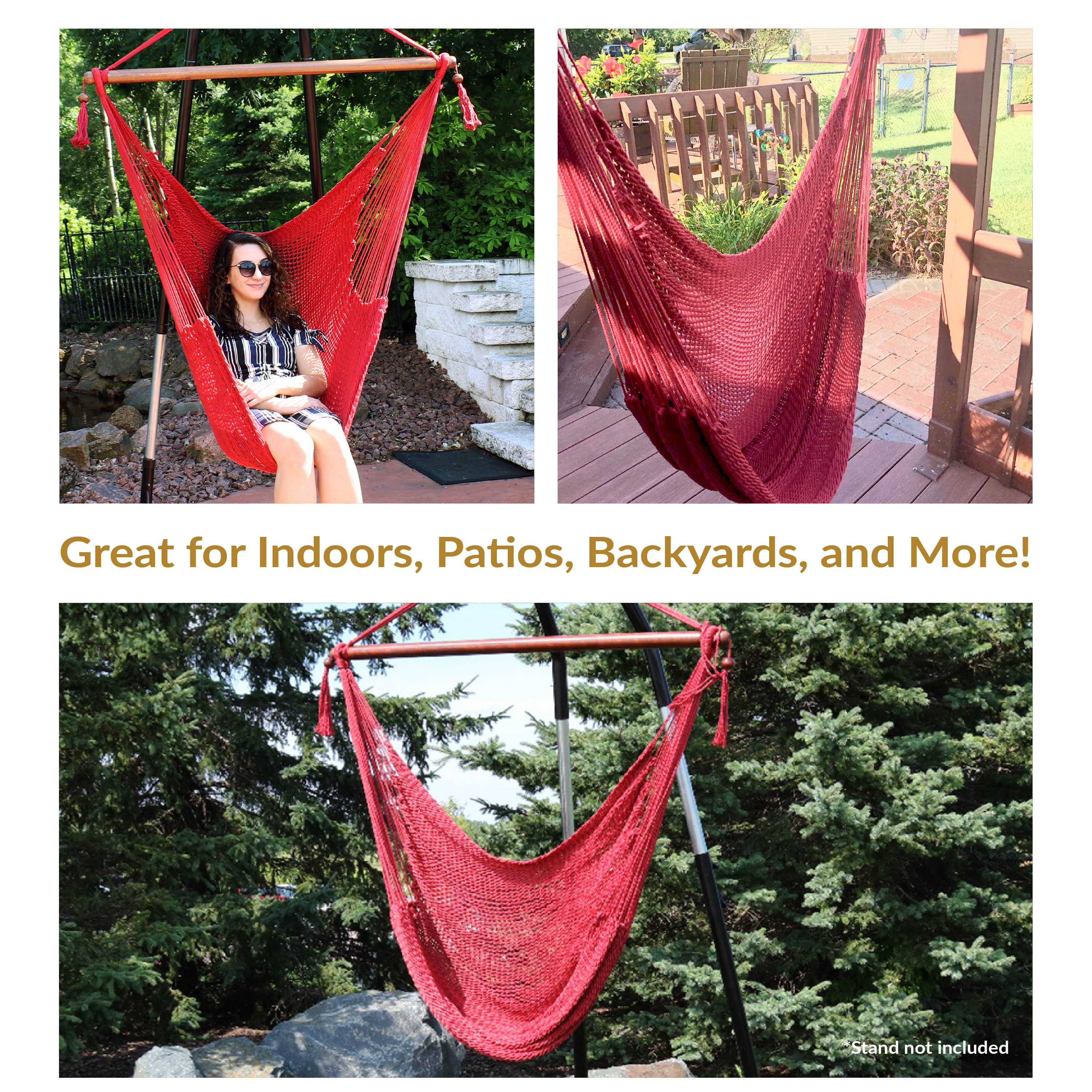 Sunnydaze Decor - Wholesale Hammock - Extra Large Rope Hammock Chair and Spreader Bar - Red4