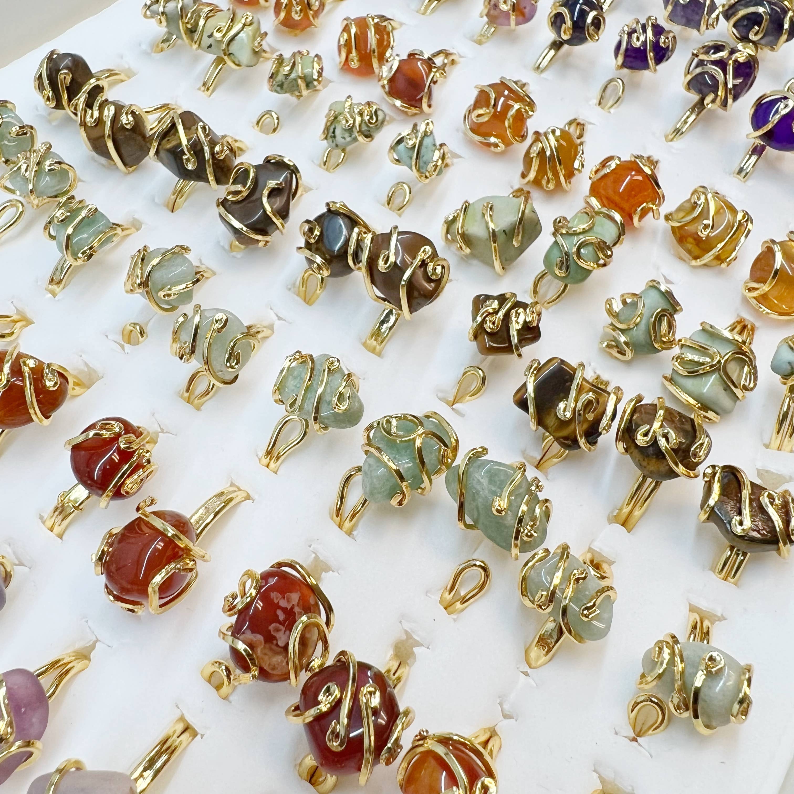 Gypsy Soul - Wholesale Jewelry Set - Wire-Wrapped Gemstone Open Ring Set - 100 Pcs3