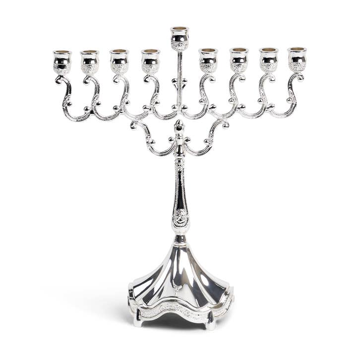 SLVR Plated Candle Menorah Lacquered 8.5 " for wholesale by A&M Judaica And Gifts