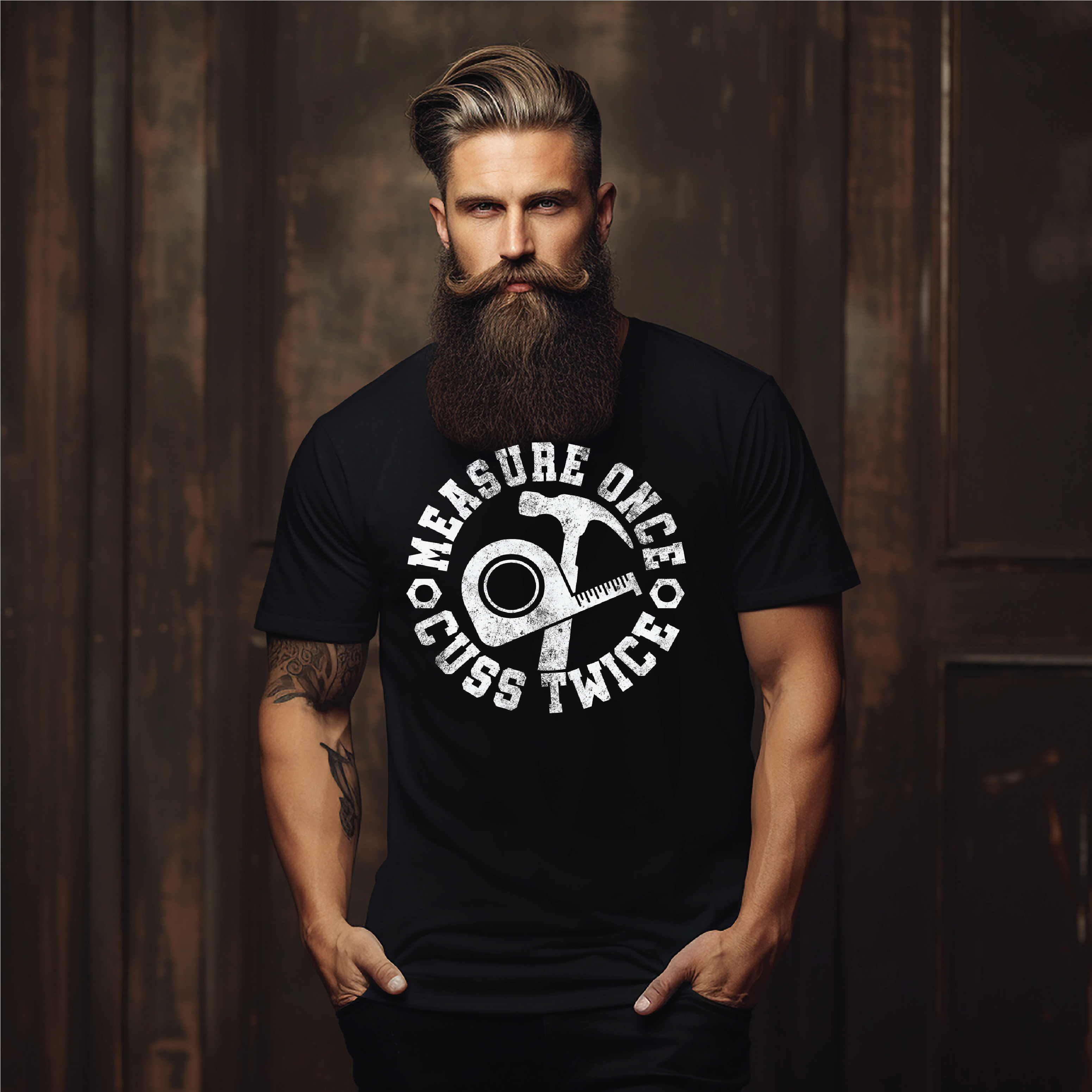 Southern Attitude Designs Inc - Wholesale T-Shirt (Graphic) - Men's - Measure Once, Cuss Twice Graphic Tee0