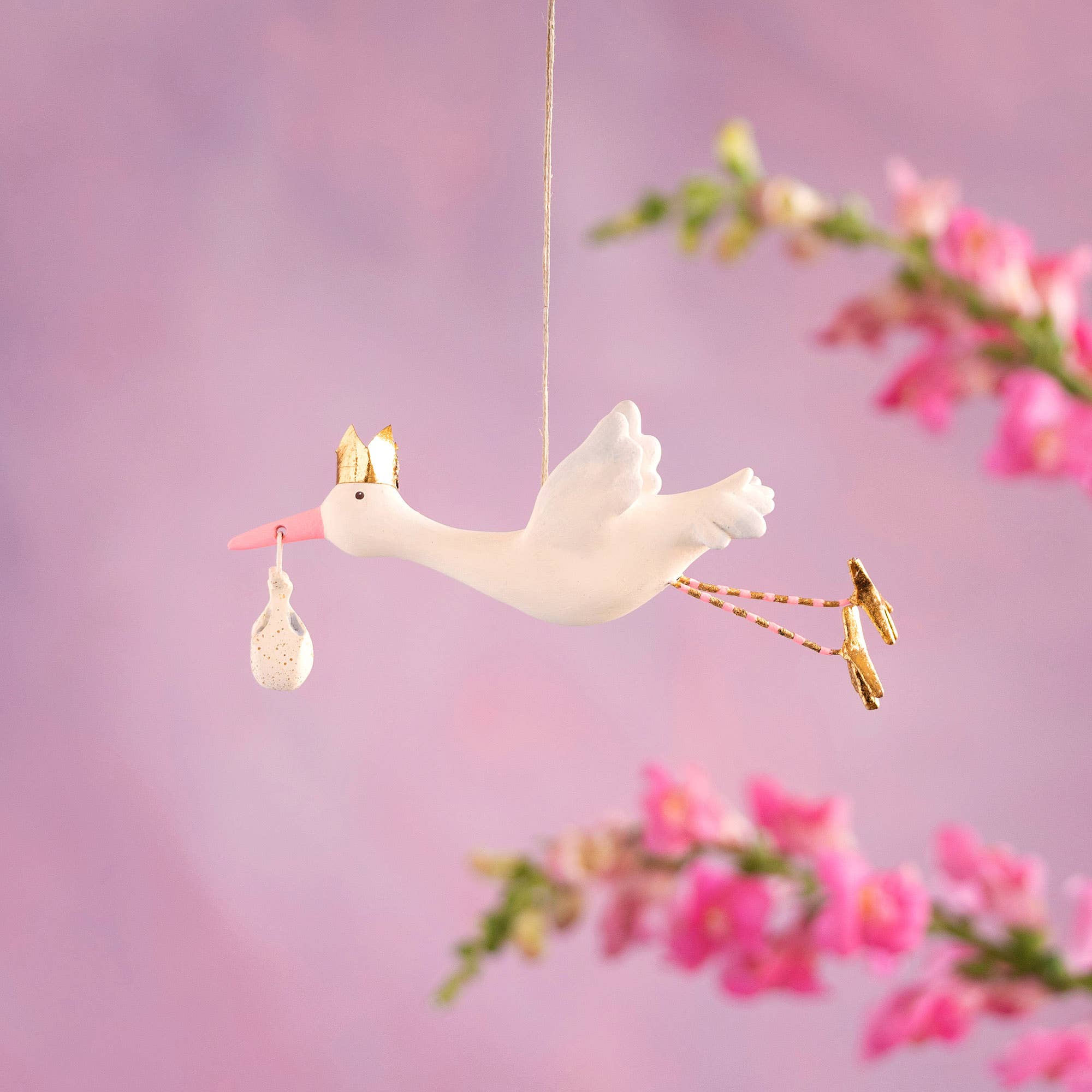 Glitterville - Wholesale Ornament - Flying Stork Orn, Pink, Resin, 7.5”0