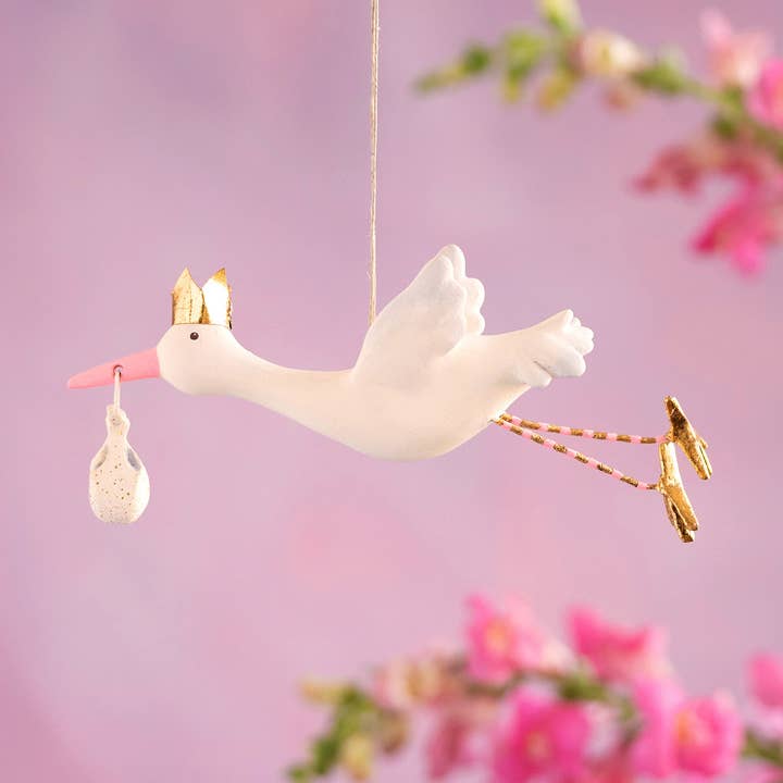 Glitterville - Wholesale Ornament - Flying Stork Orn, Pink, Resin, 7.5”0