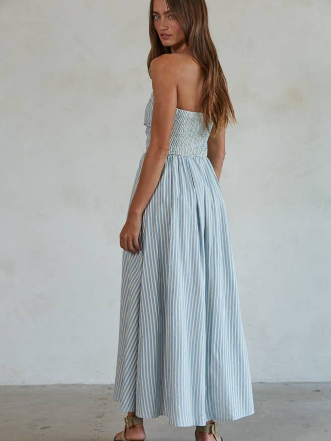 By Together – Engroshandel Kjole - Dame – L6998 | Strimmeløs Flare Maxikjole med Stribet Rørhals6