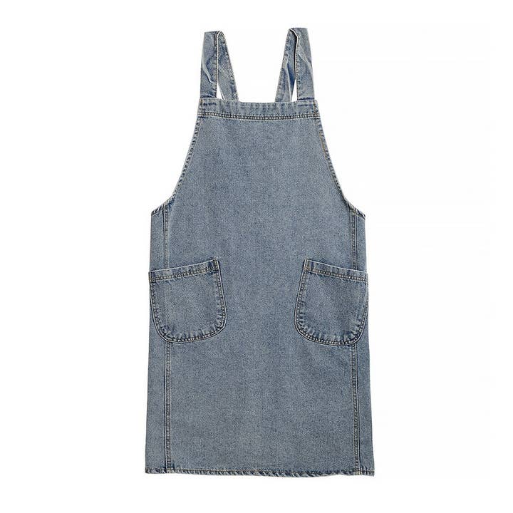 ACCITY - Wholesale Apron - Cotton Canvas Washed Denim Apron with pockets_CWMM32969