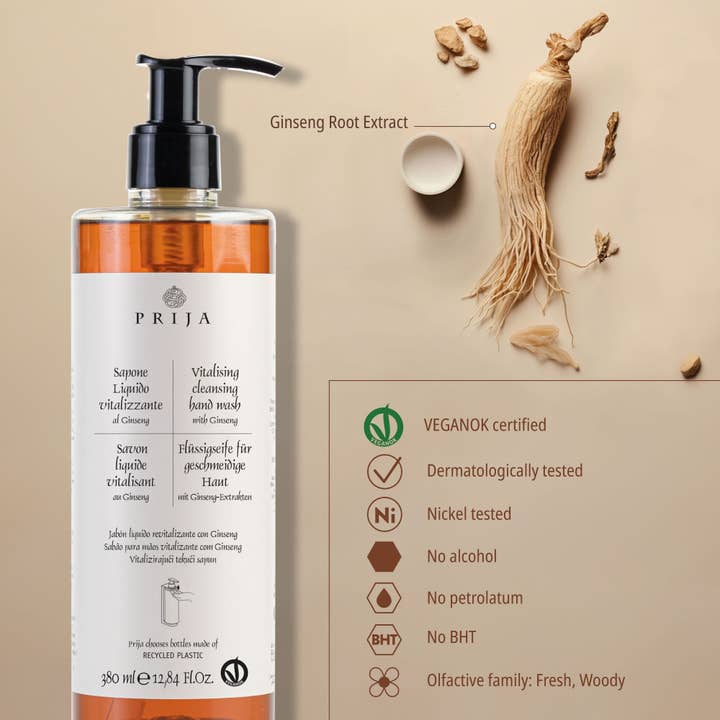 GFL Cosmetics - Wholesale Hand Soap/Wash - Prija Vitalizing Cleansing Hand Wash With Locked Pump (12.84 Fluid Ounce) - 18Pack