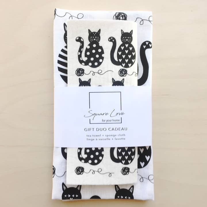 Cats Gift Duo | 1 theedoek en 1 sponsdoek voor wholesale door Square Love
