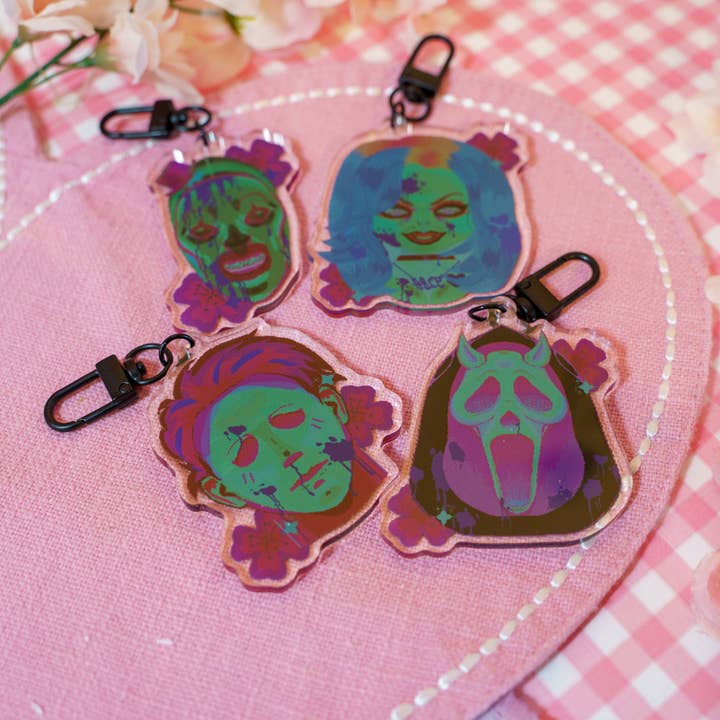 Aerynu – wholesale Nyckelringar - Dam – Rosa skräckikon pixel nyckelring