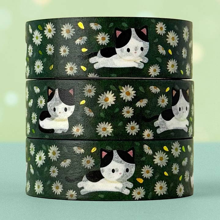Cow Cat Field Of Flowers Gold Foil Washi Tape for wholesale by Meow Amor Creative