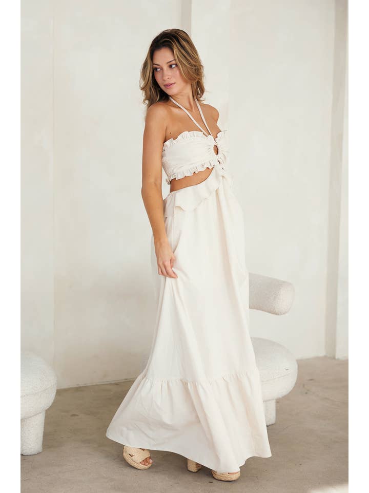 EB LUXE - Wholesale Dress - Women's - LD1298 Cut-Out Ruffled Maxi Halter Dress6