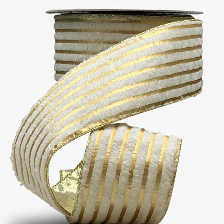 Ivory Fur with Metallic Gold Stripes Ribbon for wholesale by FancyFace Designs