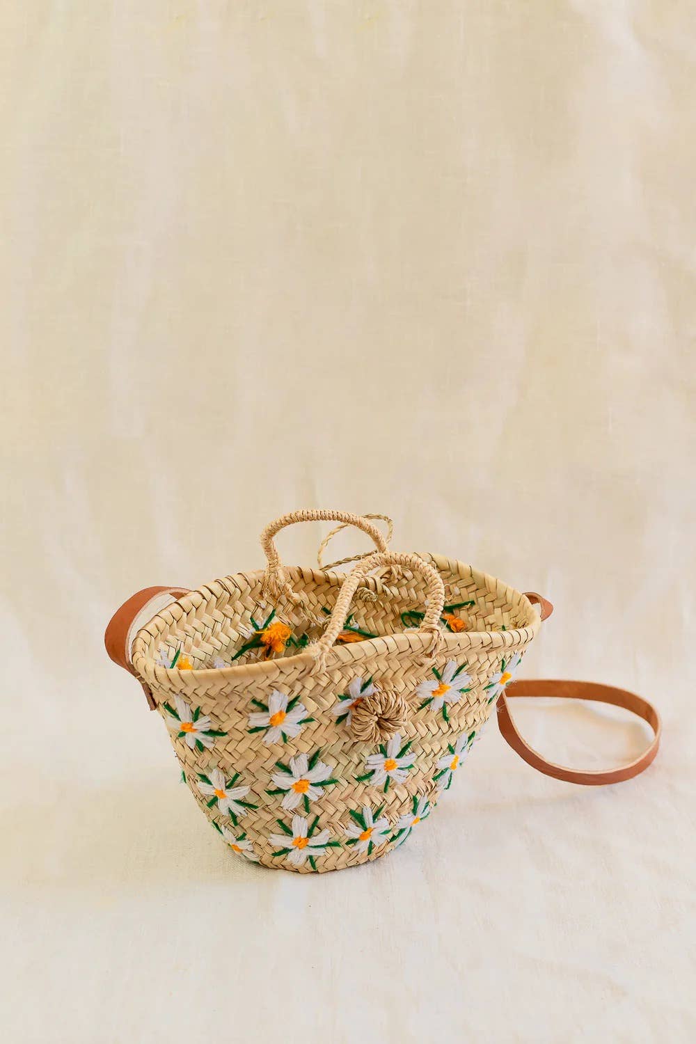 High crafty – wholesale Basket – 🌼 Mini Basket Anza – Handmade Palm Basket with Daisy Embroi0